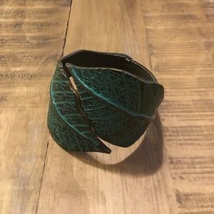 Brass & Turquoise Leaf Cuff